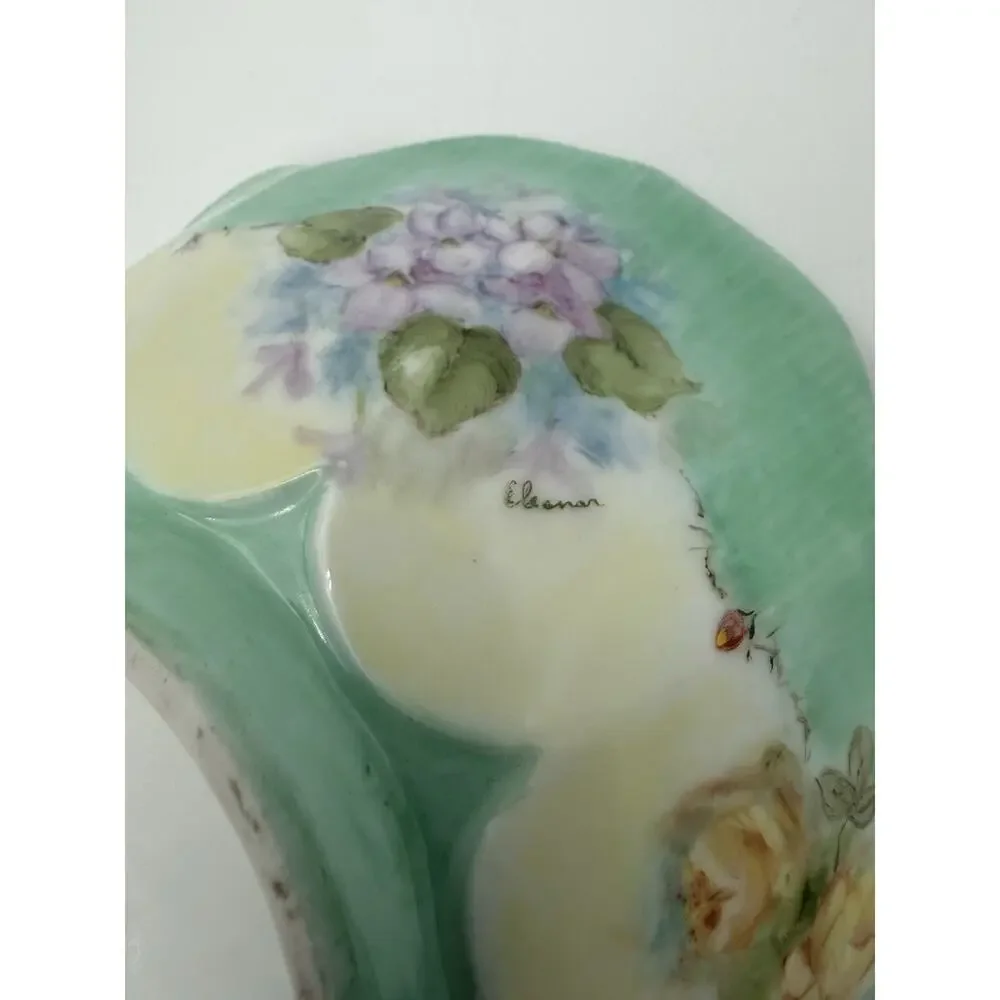 Vintage Hand Painted Floral Porcelain Scalloped Bowl Artist Signed 8 Inch